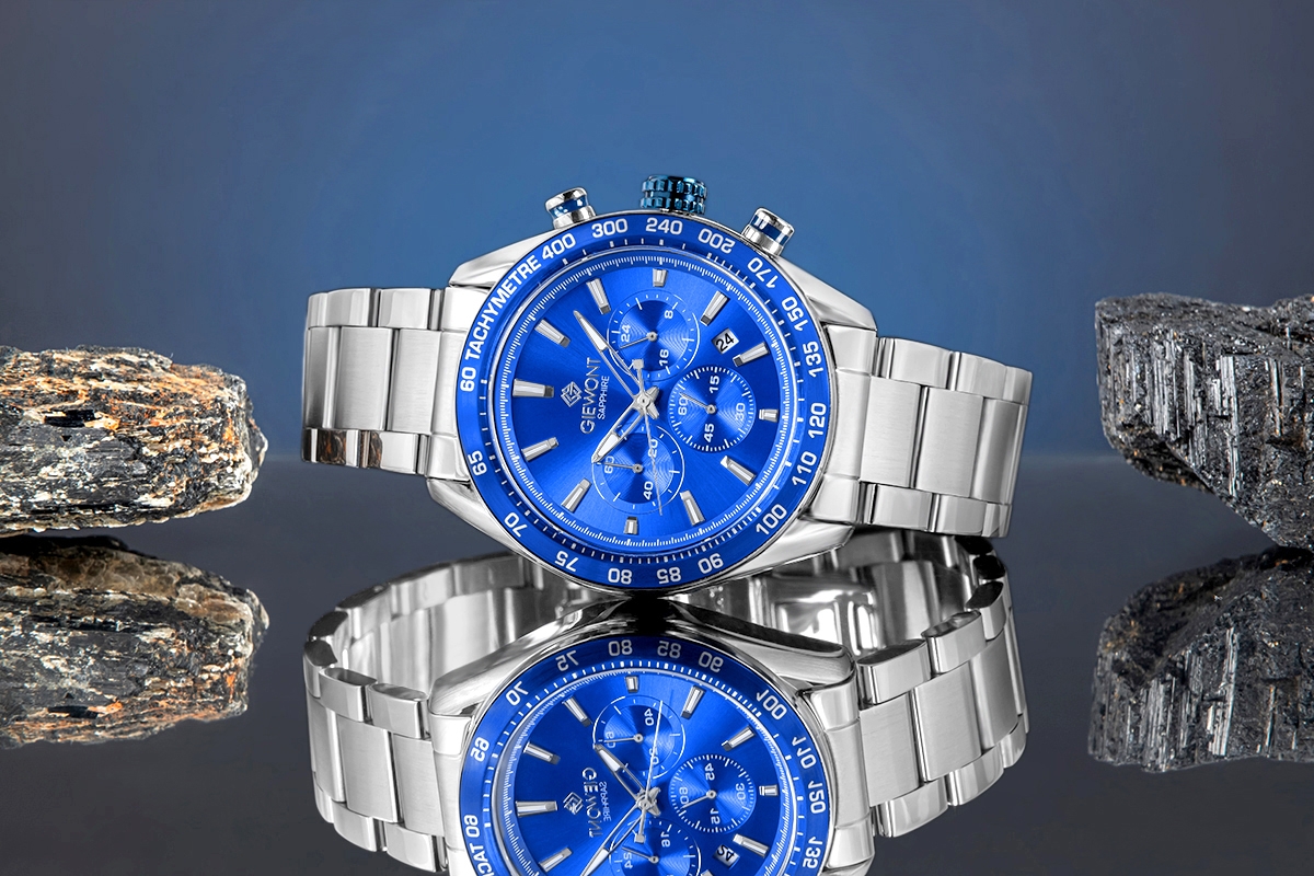 Zegarek Męski Giewont Chronograph Sapphire Srebrno Niebieski GW9580-B3 - obrazek 6
