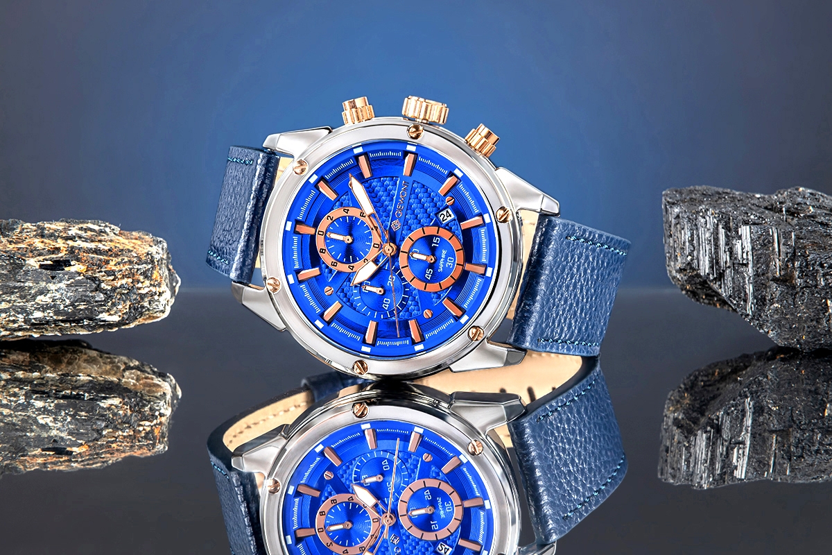 Zegarek Męski Giewont Chronograph Sapphire Srebrno Niebieski GW8810-A2 - obrazek 6