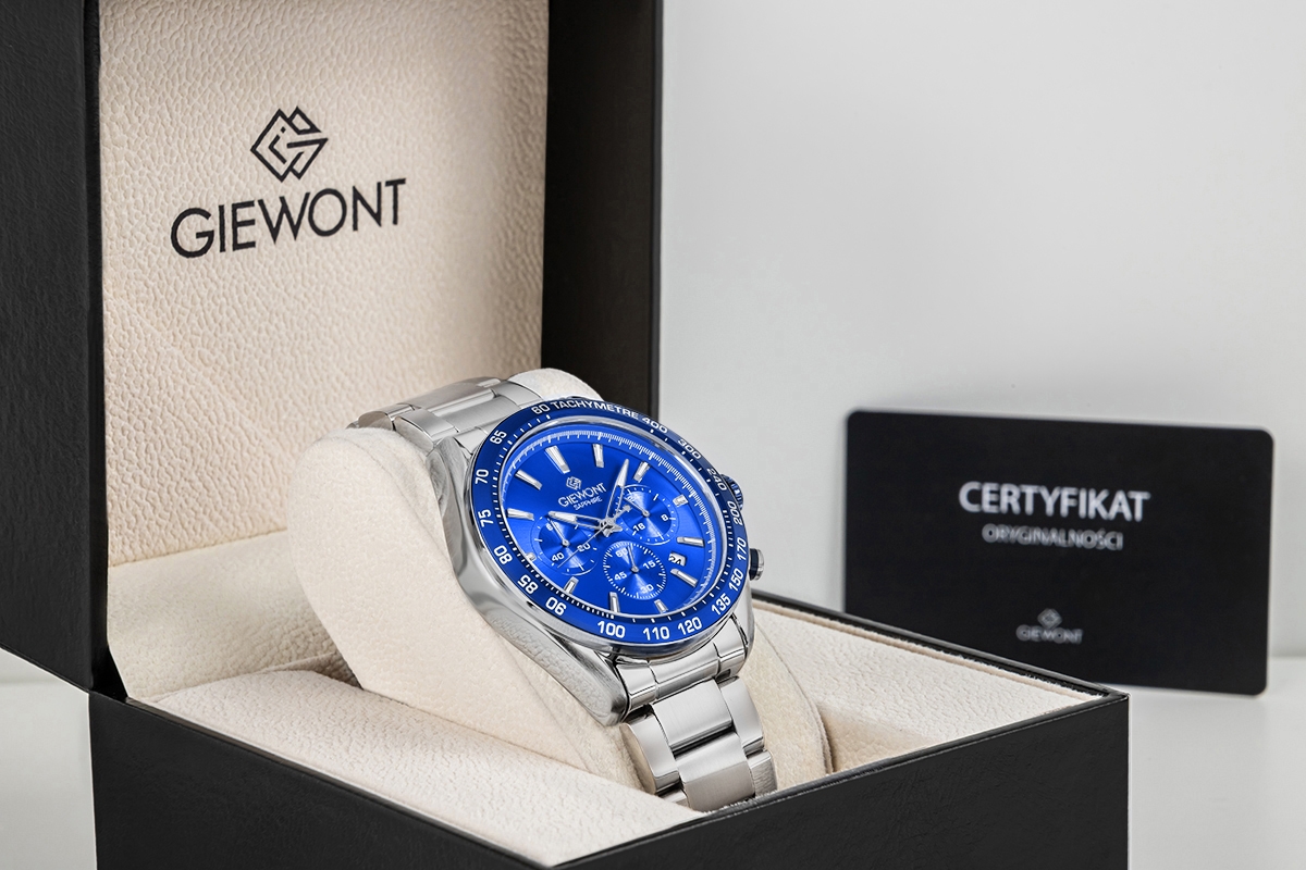 Zegarek Męski Giewont Chronograph Sapphire Srebrno Niebieski GW9580-B3 - obrazek 8