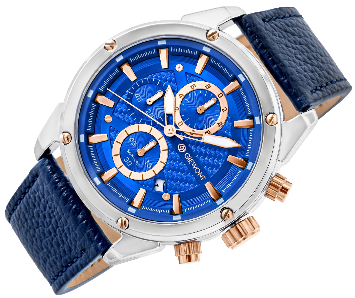 Zegarek Męski Giewont Chronograph Sapphire Srebrno Niebieski GW8810-A2 - obrazek 3