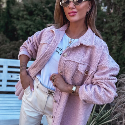 PUDROWA KURTKA PRZEJŚCIOWA BOUCLE